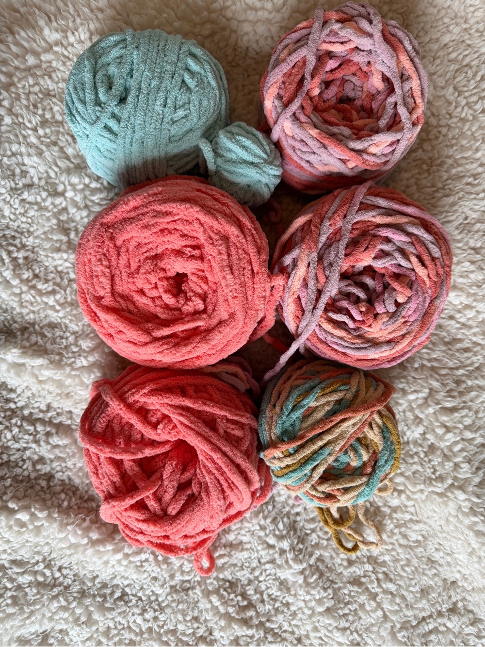 Plush Chenille Yarn Bundle in Coral, Mint, and Multicolor - Home Accents